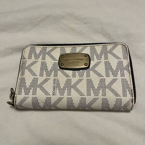 Michael Kors Cream and Black Logo Zip Wallet